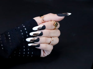 Close-up comparison of builder gel and soft gel nails on different hands